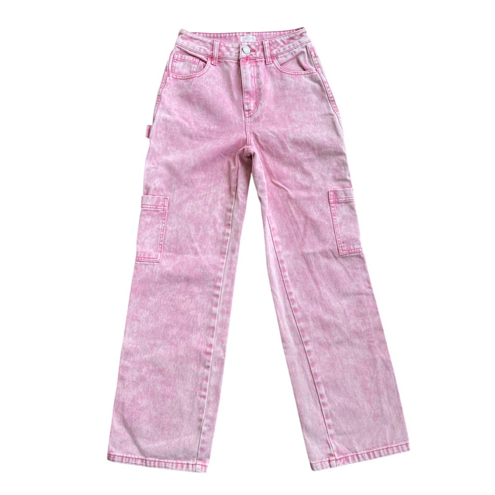 Full Tilt Pink High Waisted Utility Straight Leg Jeans Size 25